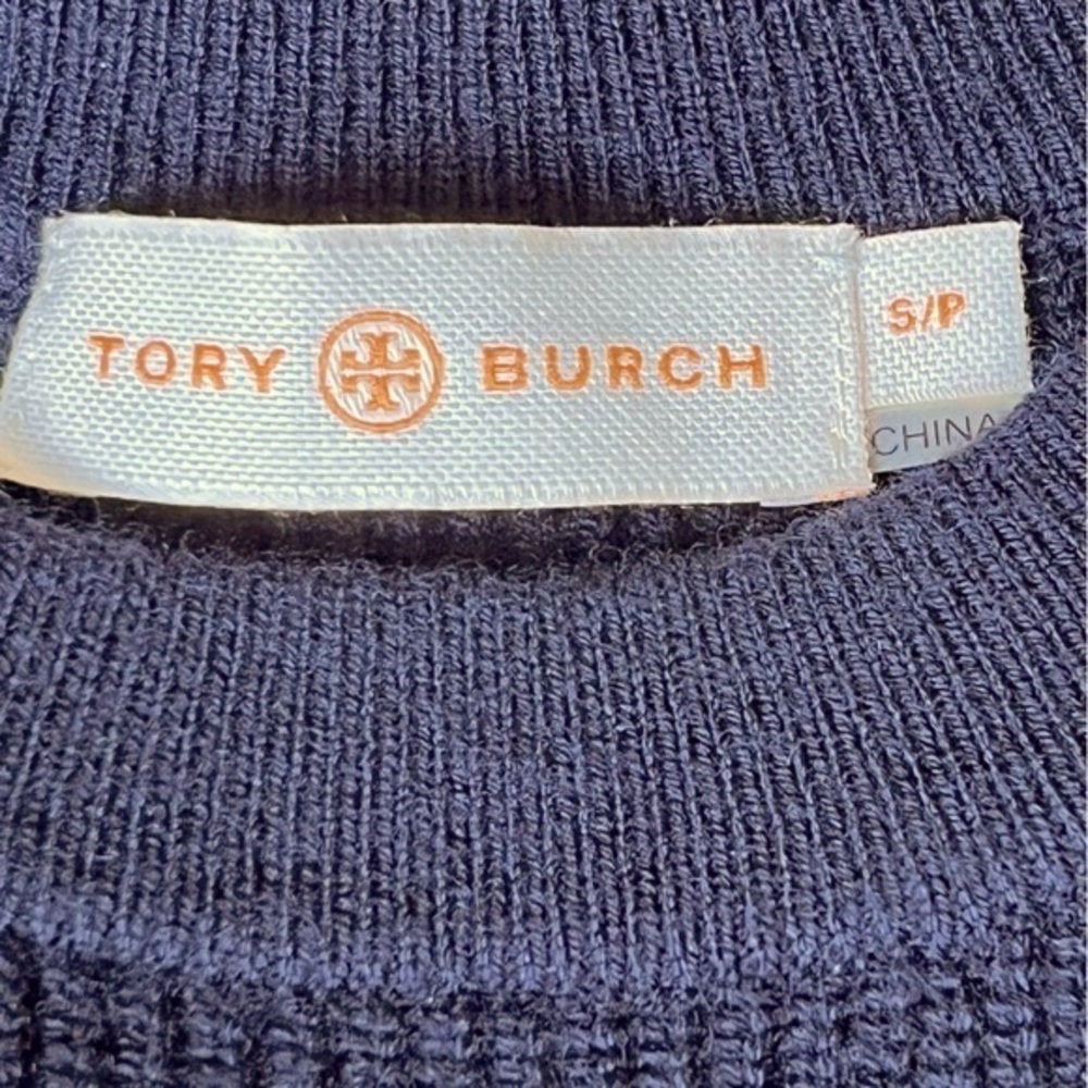 Tory Burch Ashley Navy Ruffled Sleeve Sweater Dress - Picture 15 of 16